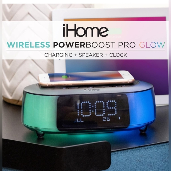 iHome Wireless Charging Bluetooth Color Changing Alarm Clock Speaker with USB - Picture 4 of 16